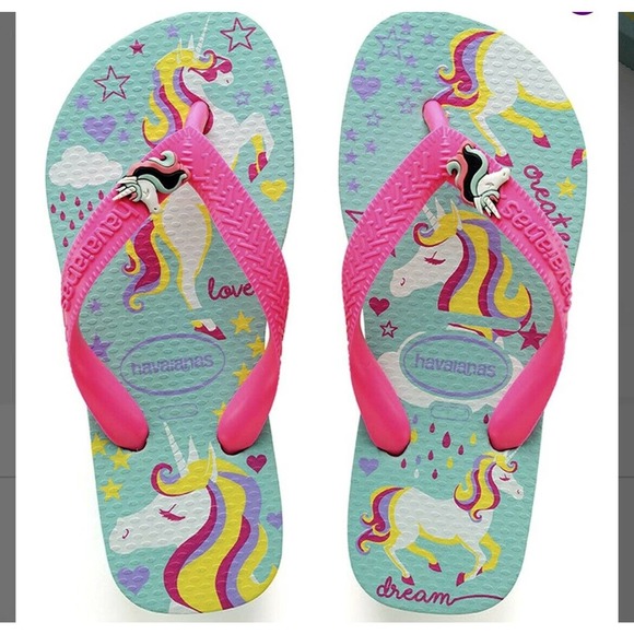 Girls Havaianas fantasy flip flop unicorn ice blue size 9 - Picture 1 of 2